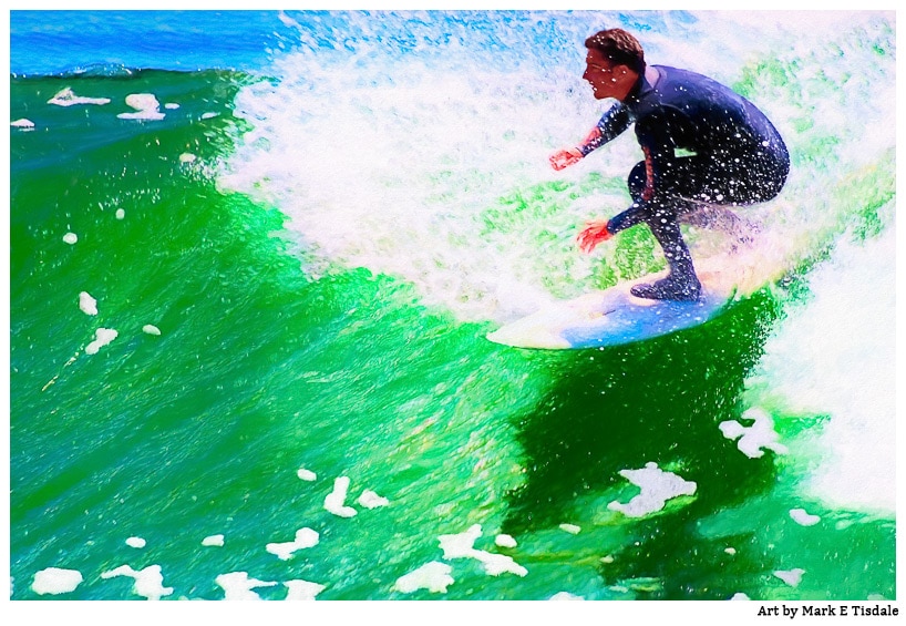 Surfing a Wave Near Santa Cruz Art Print