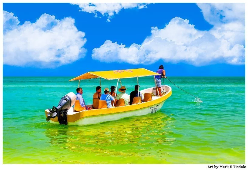 Picture of a little boat on the sea taken at Celestún Mexico