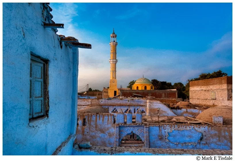 Dusk sky pictue of a village on Elephantine Island near Aswan in Egypt