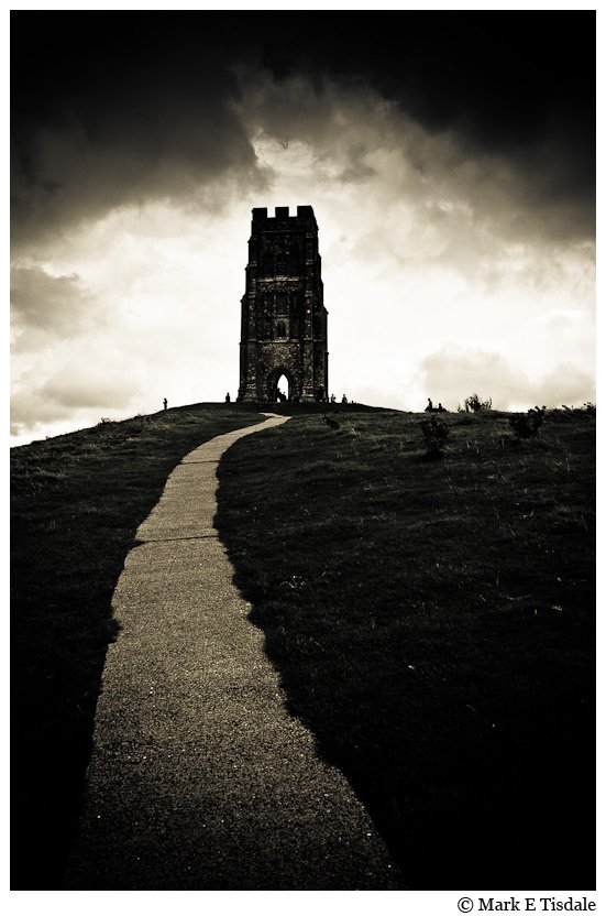Dramatic and moody picture of Glastonbury Tor Black and white Photo of Glastonbury Tor in England - Also Thought to be Avalon