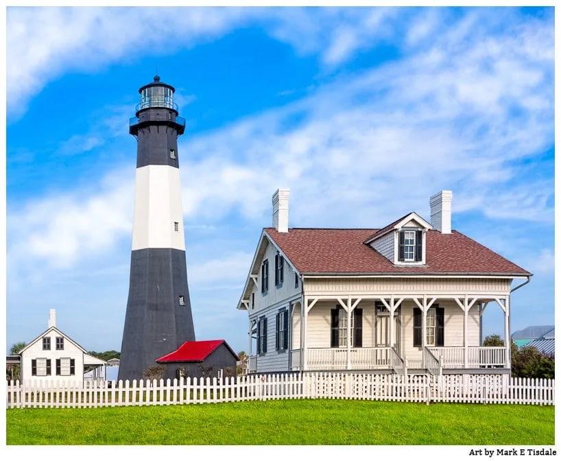 Photo of the beautiful Lighthouse on Tybee Island - Taken at Dawn Dawn Picture - The Tybee Island Light Station and Caretaker's Cottage