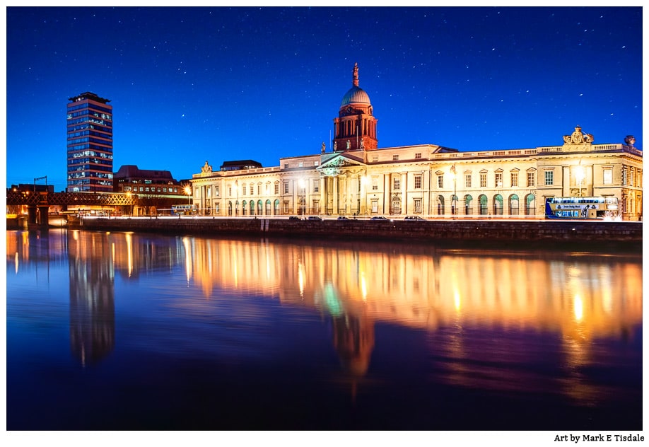 Picture of Custom House Quay at dusk in Dublin Ireland