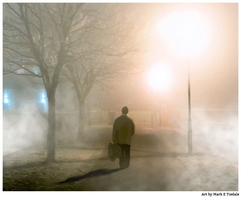 Photo Art - Man Walking in the Fog in Galway Ireland