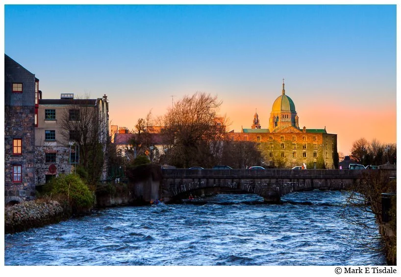Photo taken of the river Corrib in Galway Ireland - the cathedral dome is prominent