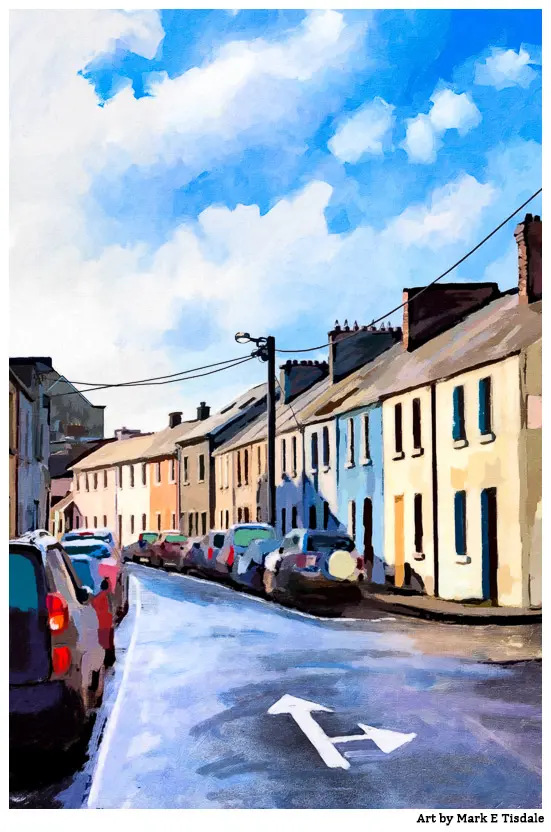 Picture with added texture to give an almost llustrated or painterly feel for the streets of Galway