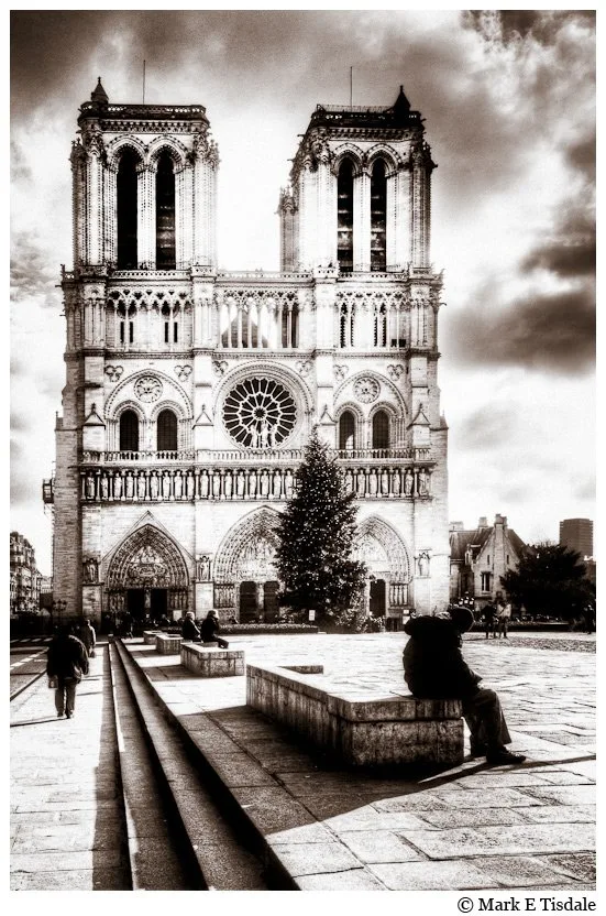Street View of the Famous Notre Dame Cathedral Photo taken from the front of Notre Dame de Paris Cathedral