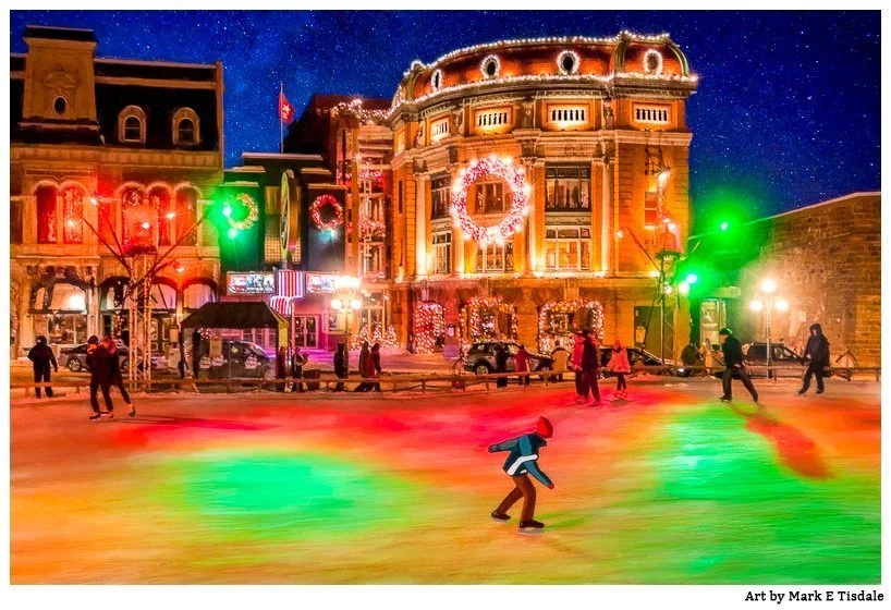 Quebec City Canada Ice Skaters with a Festive Feel