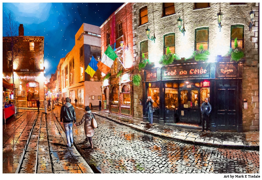 Dublin Nights - Temple Bar Print From In Front of The Quays Bar