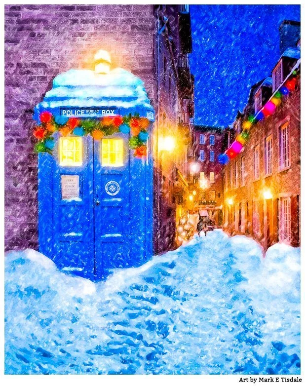 British Christmas Card - Blue Police Box In The Snow