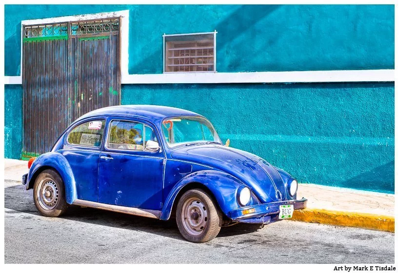 Mexico - Blue Volkswagen Beetle Artwork