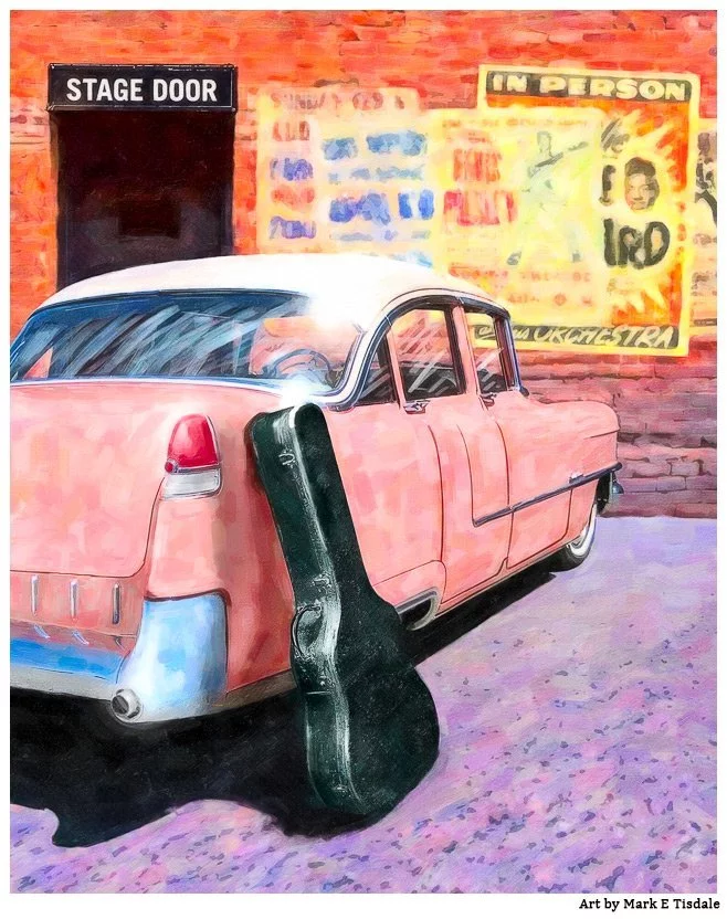 50s Music Poster Featuring a Classic Car - Elvis' Pink Cadillac