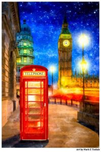 Red Phone Box And Big Ben Art Print by Mark Tisdale