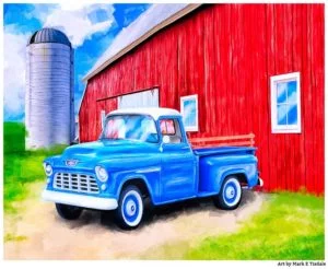 1955 Chevy Truck & Old Red Barn Farm Art Print