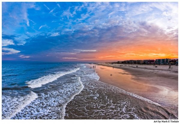 Landscape Art Print of Golden Orange Sunset Over Tybee Island Beach by Mark Tisdale