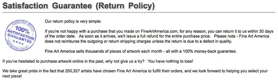 Fine Art America Guarantee Policy