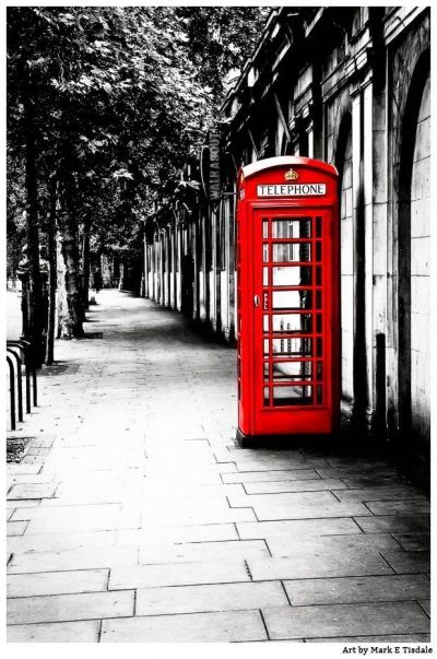 London Calling - Red British Telephone Box Art - by artist Mark Tisdale