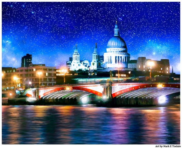 The Thames On A Starry Night - London St Paul's Print By Mark Tisdale
