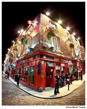 Dublin's Famous Temple Bar - Ireland at Night - Print by Mark Tisdale