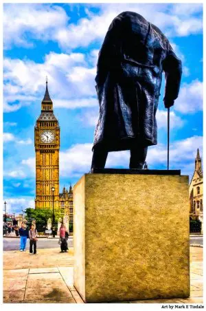 Winston Churchill And Big Ben - London Landmark Art Print by Mark Tisdale