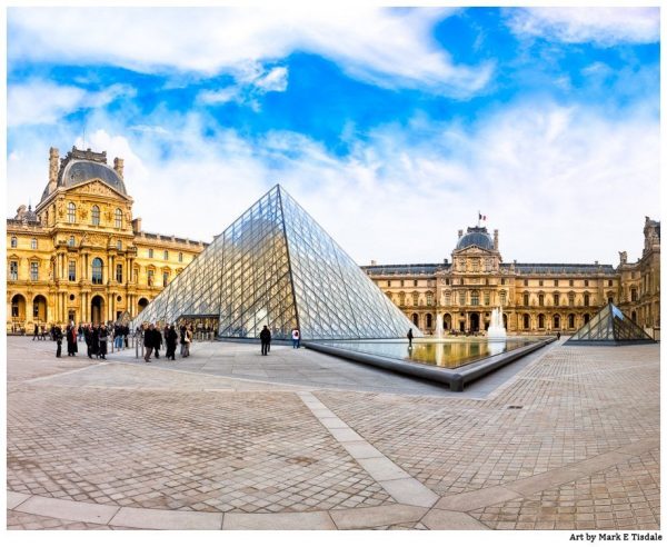 Art print of the Louvre Museum Courtyard on a beautiful afternoon in Paris