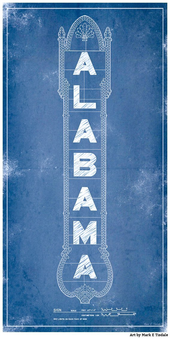 Art Print of the Alabama Theatre Marquee Blueprints