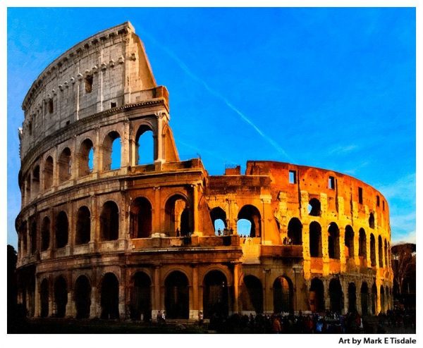 Art Print of the Ancient Roman Colosseum Ruins in Modern day Rome Italy