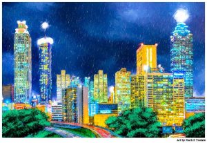 Atlanta Skyline At Night Painting Print