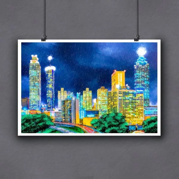 Fine Art Print Of Atlanta Skyline Painting - Small Through Large Sizes Available