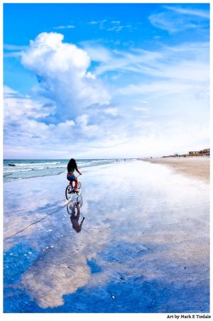 Bicycle on The wet beach sand - Tybee Island Georgia Print By Mark Tisdale
