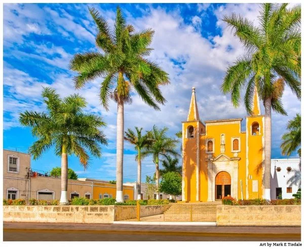Beautiful yellow church - Merida Mexico Print by Mark Tisdale