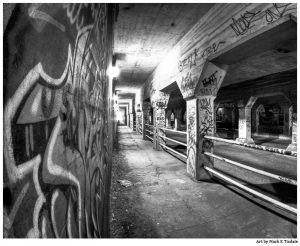 Black and white art print of the Krog Street Tunnel in Atlanta
