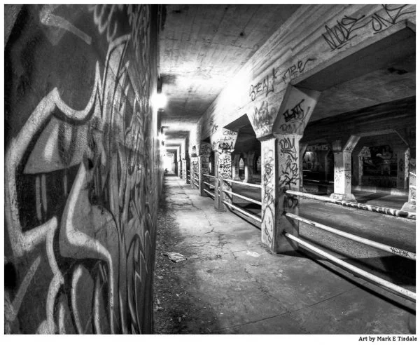 Black and white art print of the Krog Street Tunnel in Atlanta