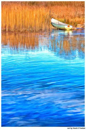Little boat on the banks of the River Corrib - Galway Print by Mark Tisdale
