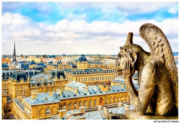 Bored Gargoyle on The Roof Of Notre Dame Overlooking Paris Print by Mark Tisdale