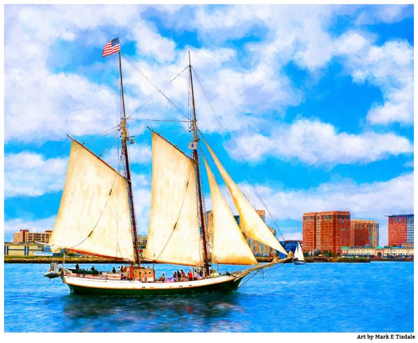 Classic Tall Ship Sailboat in Boston Harbor Print by Mark Tisdale