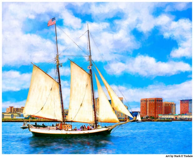 Classic Tall Ship Sailing Boston Harbor Art Print 3724