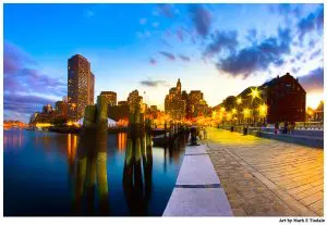 Long Wharf on the Boston Waterfront at Dusk - Print by Mark Tisdale