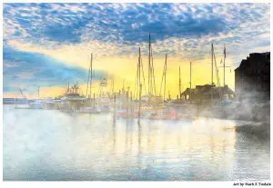 Golden Morning on the Boston Waterfront - Marina Print by Mark Tisdale
