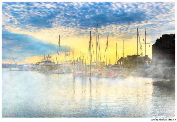 Golden Morning on the Boston Waterfront - Marina Print by Mark Tisdale