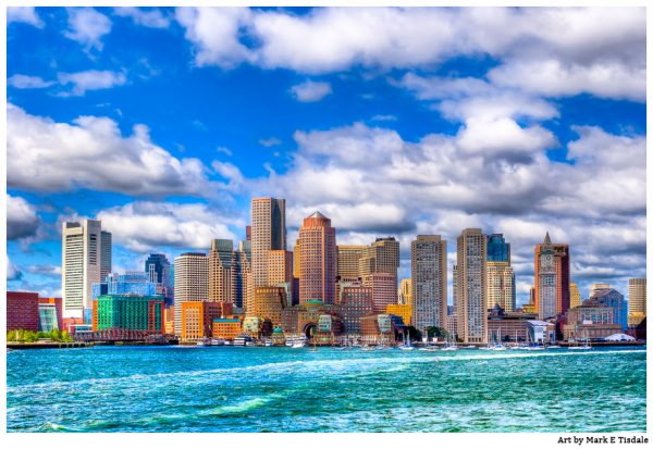 Boston Skyline Print by Mark Tisdale - View from the water on Boston Harbor