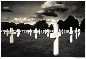 The Cambridge American Cemetery WWII - Black and white print by Mark Tisdale