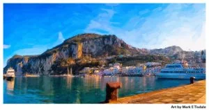 Isle of Capri Harbor - Marina Grande - Italy Panorama - Print by Mark Tisdale