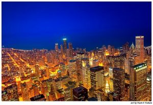 Chicago At Night Print by Mark Tisdale - Aerial View of the City