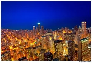 Chicago At Night Print by Mark Tisdale - Aerial View of the City