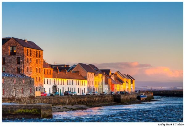 Colorful Houses On Galway Waterfront at Sunset -Colorful Galway Print by Mark Tisdale