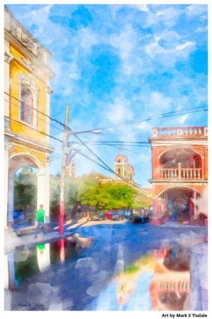 Streets of Colorful Granada Nicaragua - Pritn by Mark Tisdale
