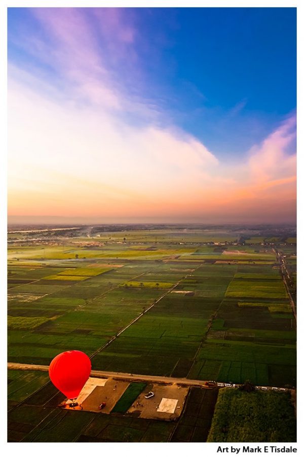 Egypt Aerial View of Farm Fields and Hot Air Balloon - Print by Mark Tisdale
