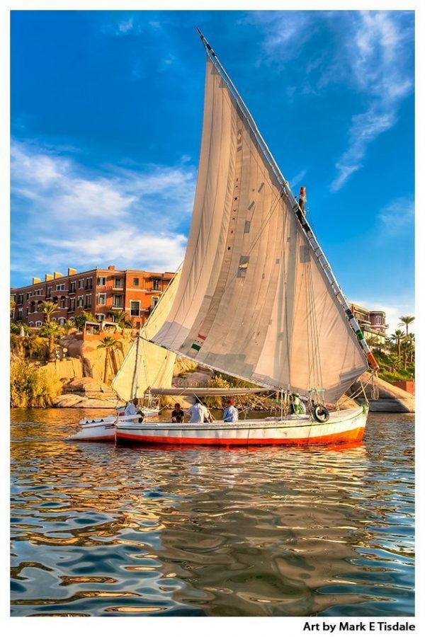 Graceful Egyptian Felucca - traditional sailboat near Aswan - Print by Mark Tisdale