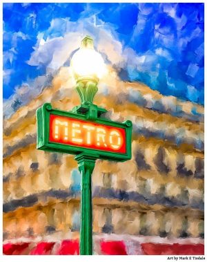 Evening In Paris Painting - Metro Sign Print by Mark Tisdale