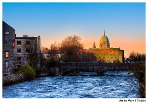 Golden sunset on the Galway Skyline over the River Corrib - Print by Mark Tisdale